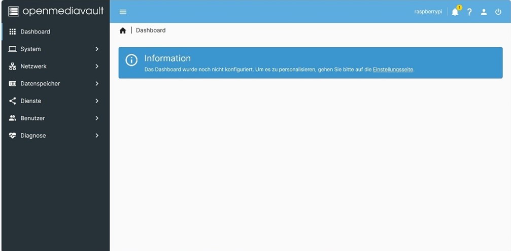OpenMediaVault leere Dashboard Seite